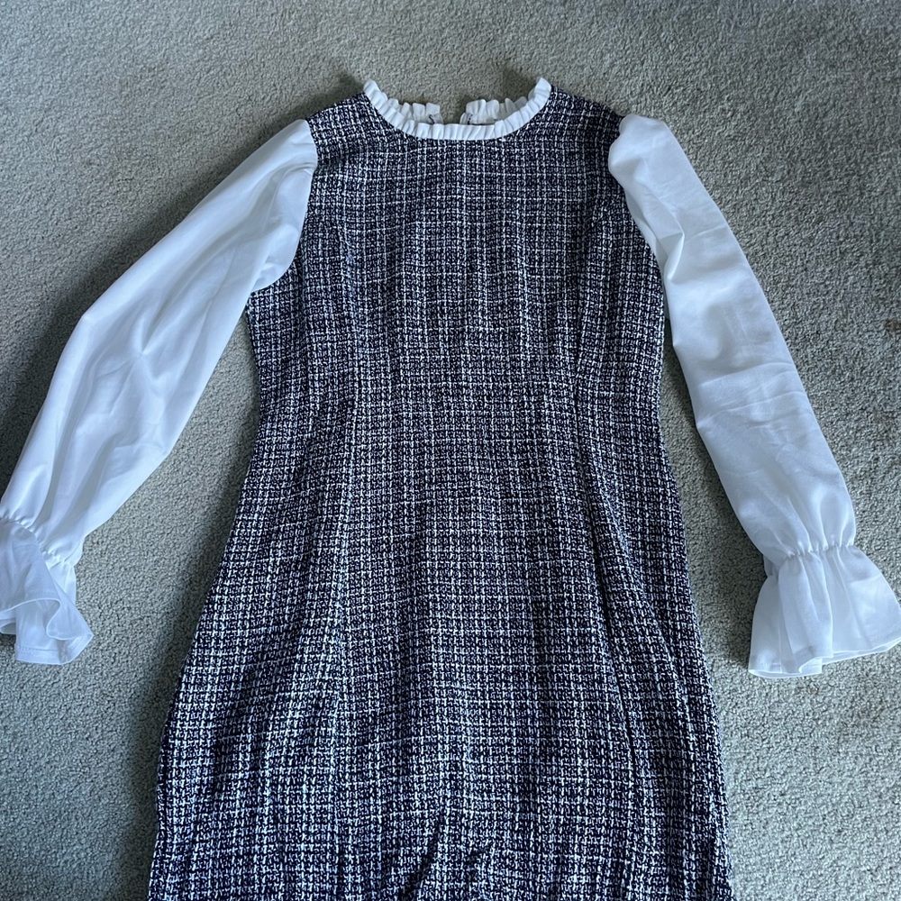 SHEIN Black and White Tweed Fabric with Ruffle Trim